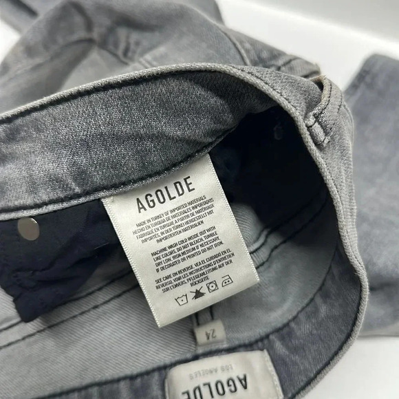 Agolde Nico Jeans Denim High Rise Slim Fit Button Fly Risk Light Gray Size 24 - Picture 9 of 11
